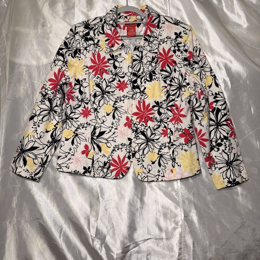 VTG Oscar de la Renta Textured Floral Zip-up Blazer Jacket Designer Chic Size 16